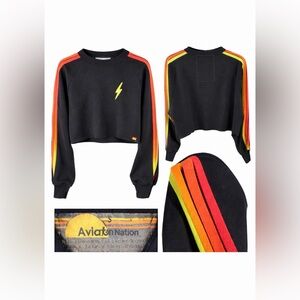 Aviator Nation Cropped Sweatshirt with Bold Stripes